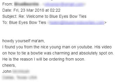 Customer email from YouTube video