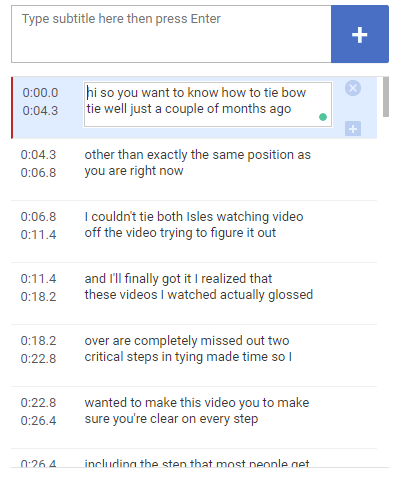 YouTube's automated transcript