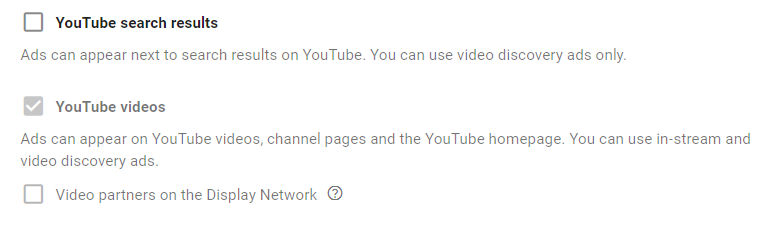YouTube Ads setup 7 - Network settings
