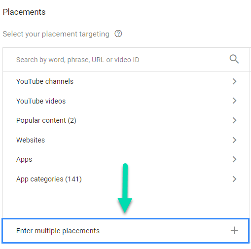 YouTube Ads setup 9 - Video placements