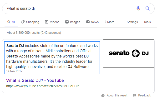 YouTube video description in Google SERP