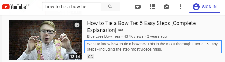 YouTube video description preview