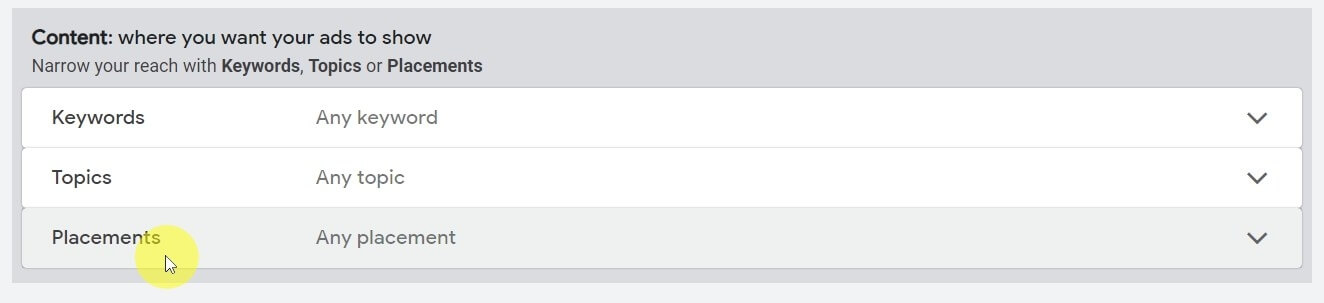 Content targeting: Placements