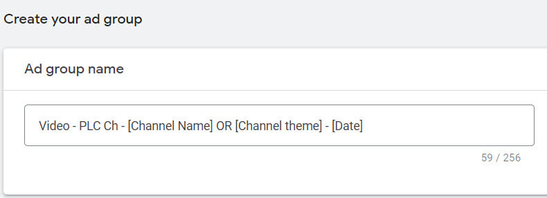 YouTube ad group name