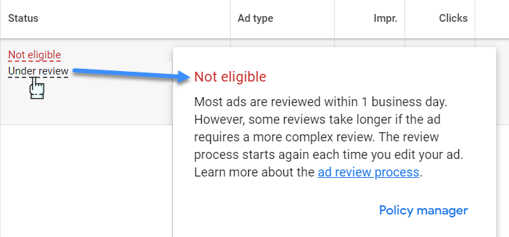 YouTube ad approval status - under-review [No impressions]
